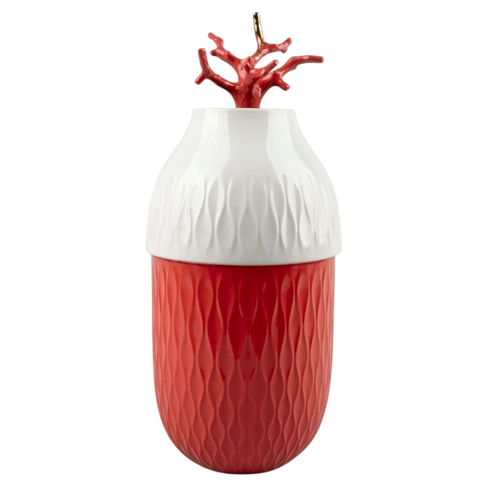 Pre-owned Lladrò Lladró Coral Collection Luxury Porcelain Decorative Vase Gold Red Home Décor
