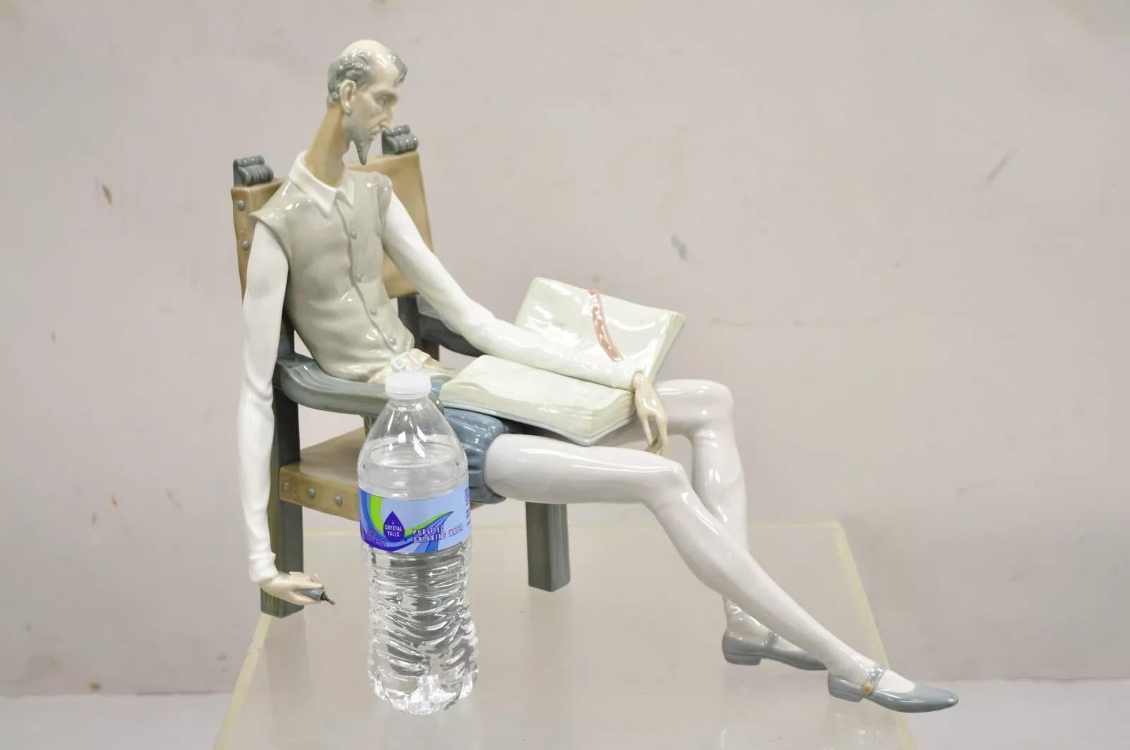 Lladro Don Quixote Gloss Porcelain Figurine Sculpture Seated With Book. Circa Late 20th Century. Measurements: 15