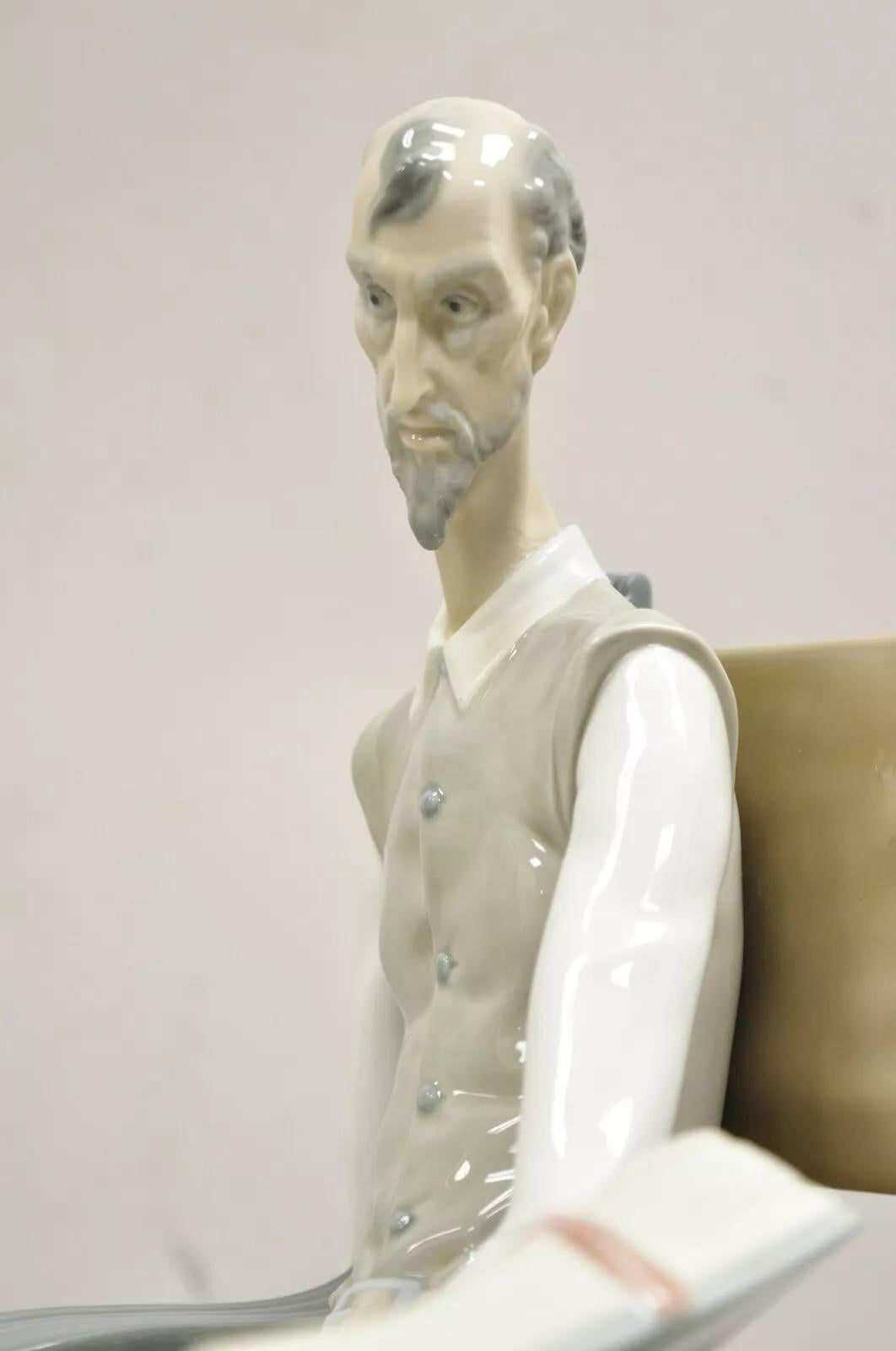 Unknown Lladro Don Quixote 1030 Glossy Porcelain Figurine Sculpture Seated With Book