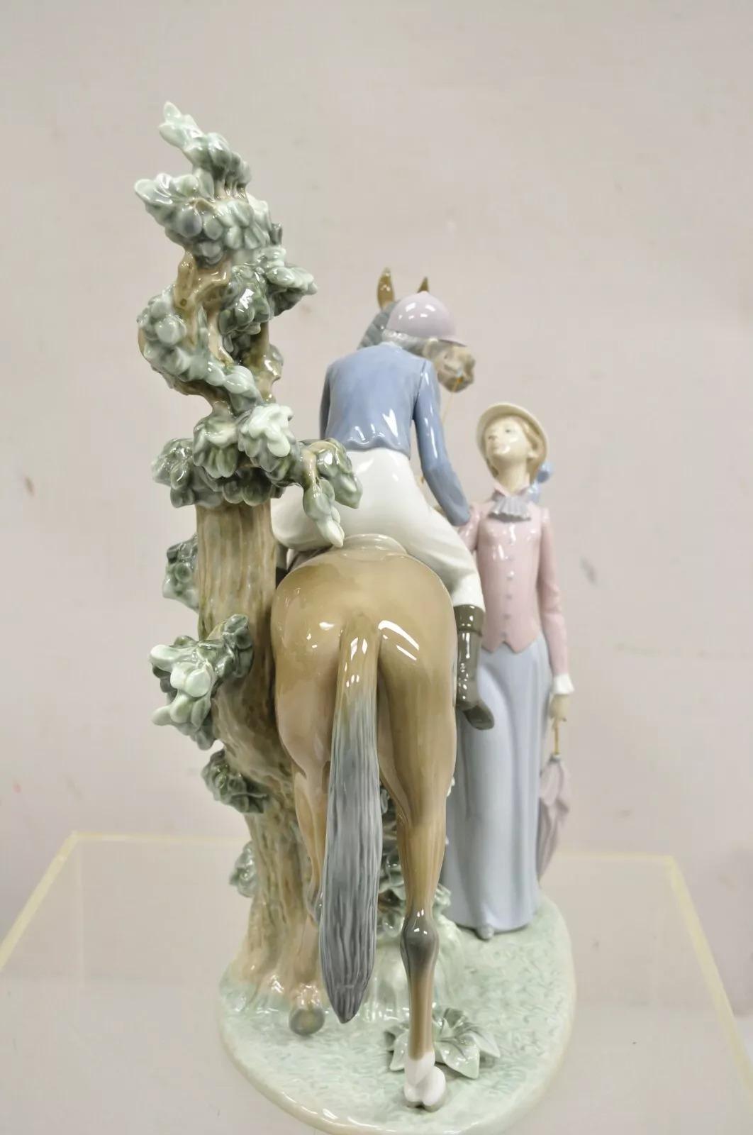 Lladro Figurilla Jockey con Lass #5036 Caballo de carreras Día del Derby Dama c/Parasol 1979 Porcelana en venta