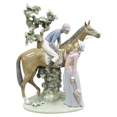 Lladro Figurine Jockey avec Lass #5036 Race Horse Derby Day Lady w/Parasol 1979