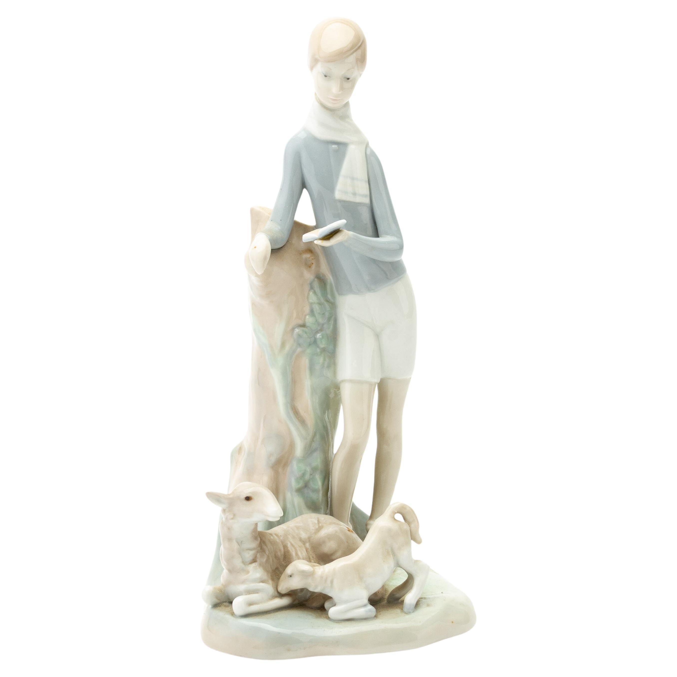 Lladro Fine Porcelain "Boy with Lambs" #4509 Figurine For Sale