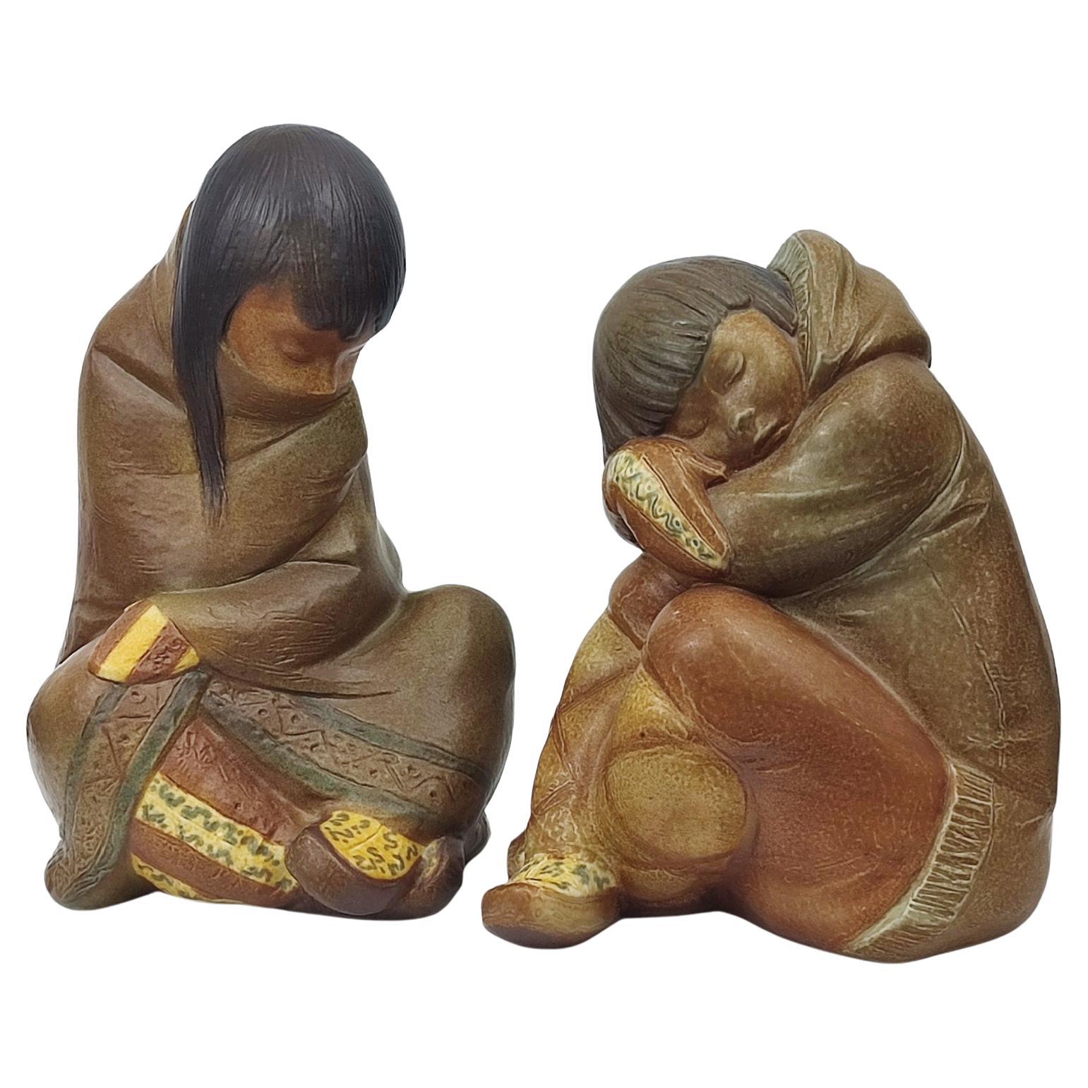Lladro Gres Eskimo Boy and Girl, Spain, 1970s For Sale