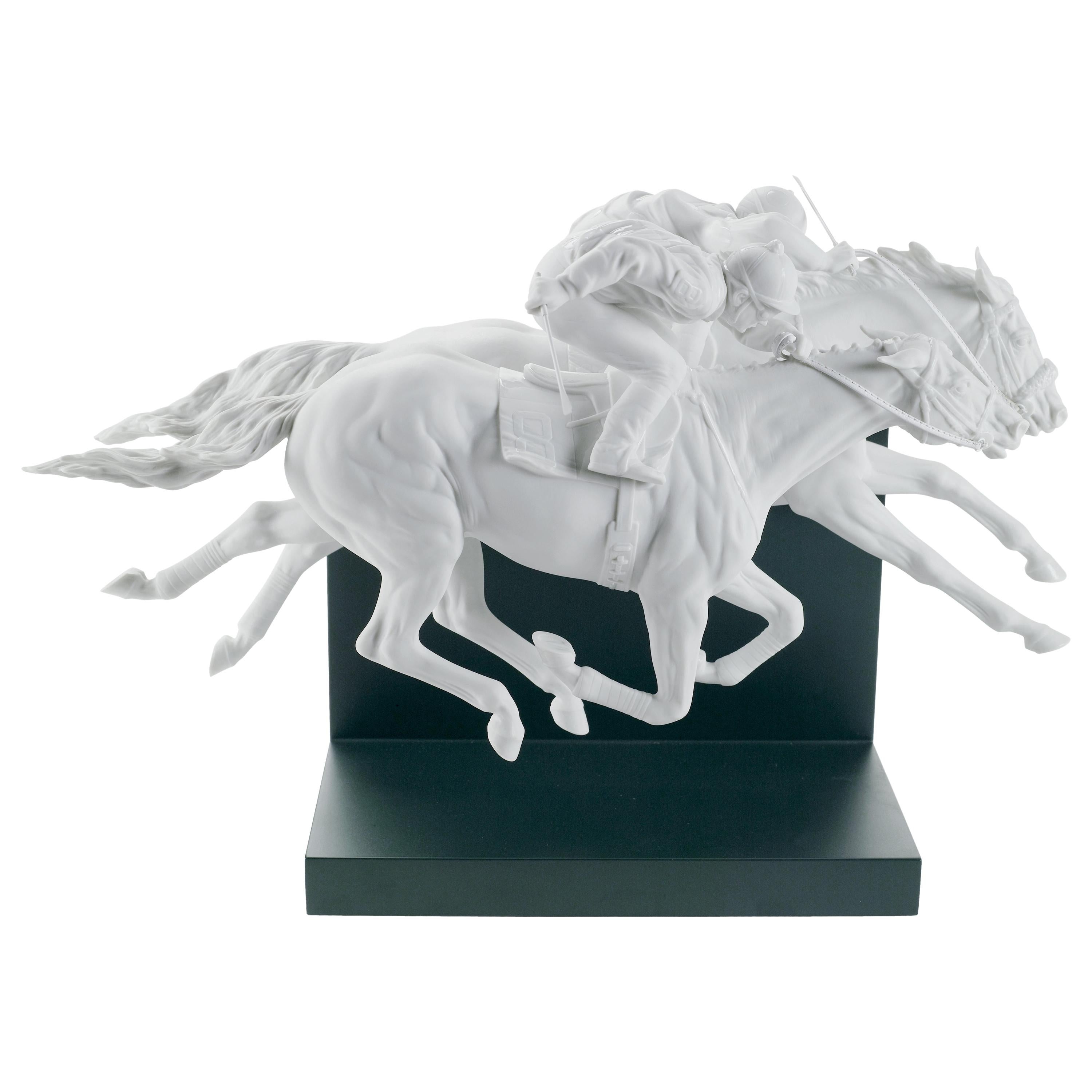 Lladró Horse Race Figurine in White by Ernest Massuet. Limited Edition. For Sale