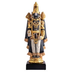Señor Balaji - Tirupati Venkateswara Escultura de Porcelana de Lujo, Brillo Dorado 24k