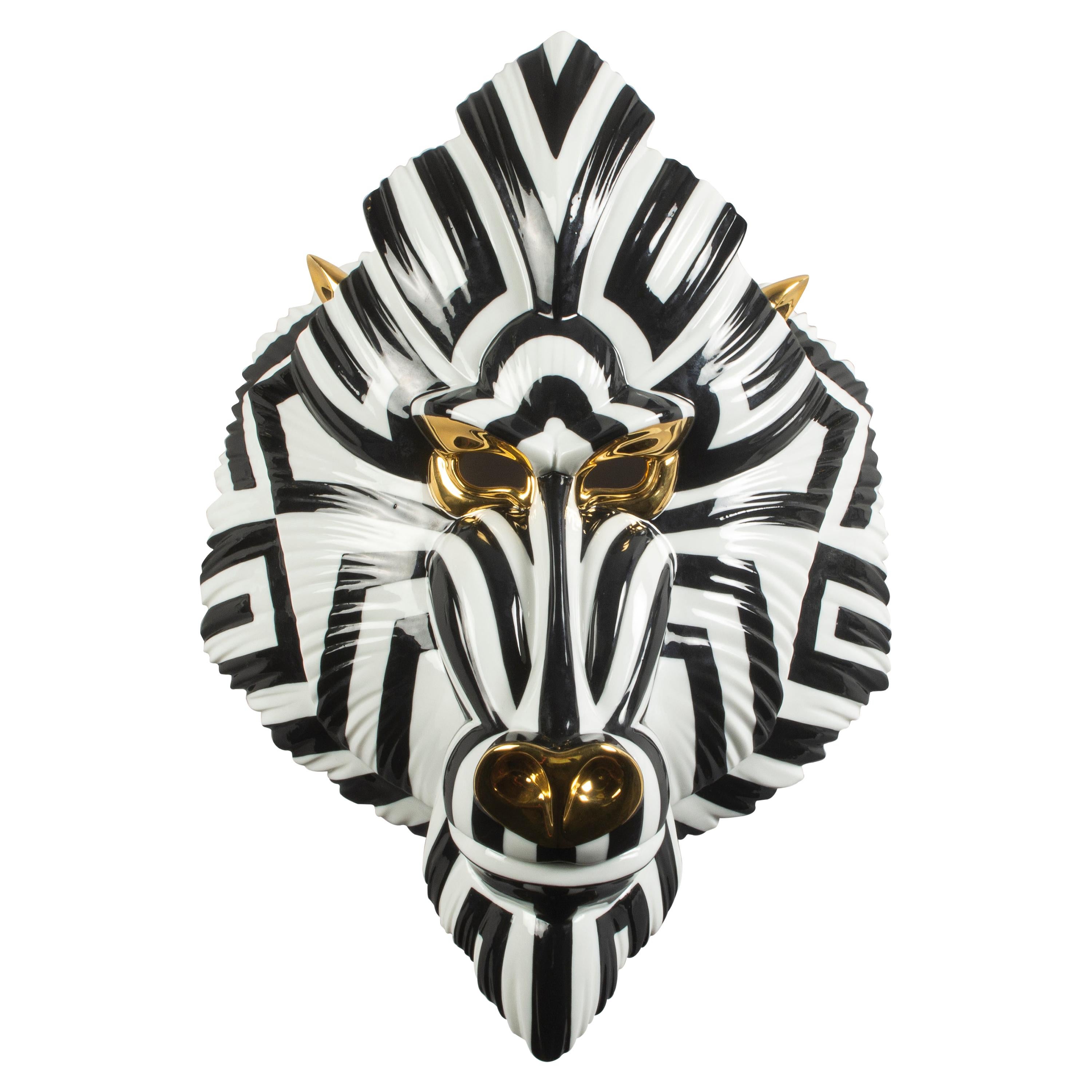 Lladró Mandrill Mask in Black and Gold by José Luis Santes