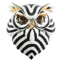 Antique Lladró Owl Mask in Black and Gold by José Luis Santes