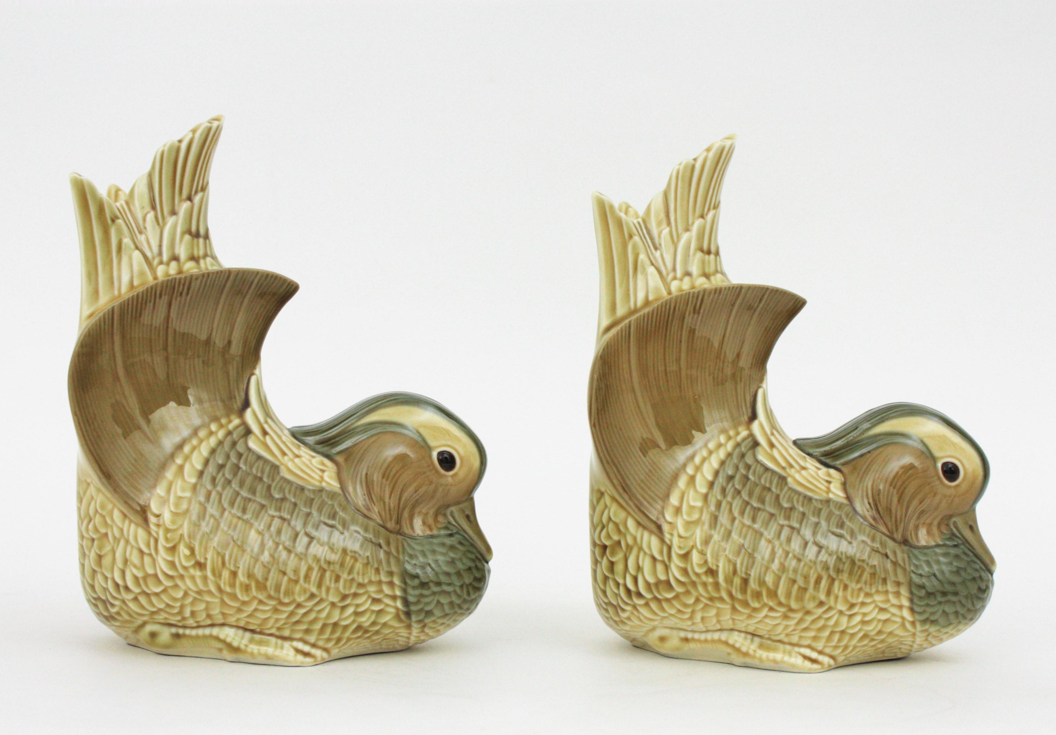 Lladro Porcelain Mandarin Duck Book Ends, Spain, 1970s In Excellent Condition For Sale In Barcelona, ES