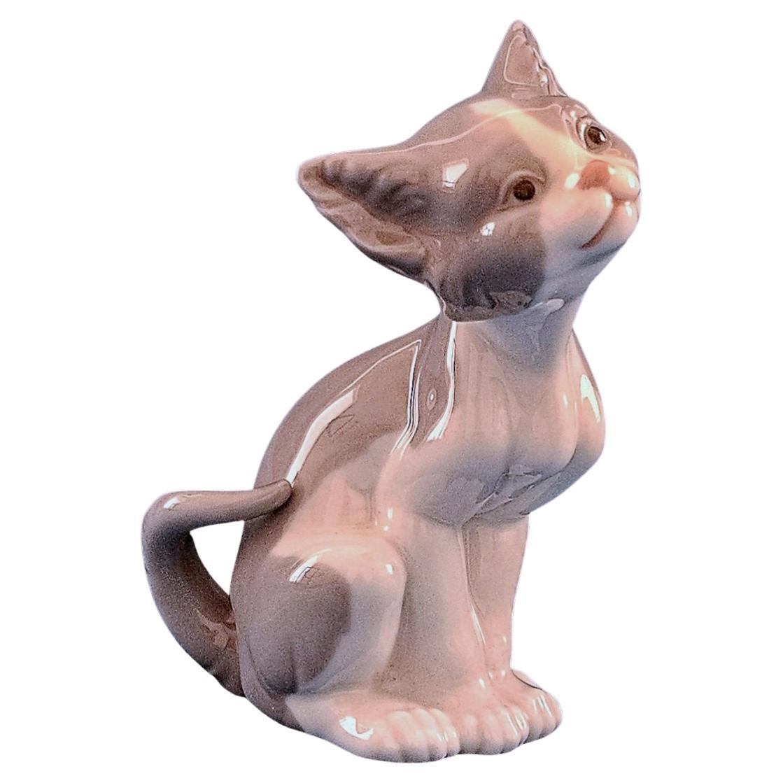 Lladro Porcelain Cat Sculpture, Bluish-Gray & White, Vintage - Retired