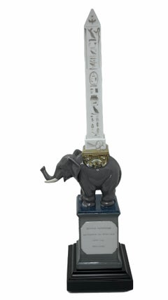 Lladro Pulcino Obelisk Porcelain Grey Elephant Figurine with Wooden Base, Spain