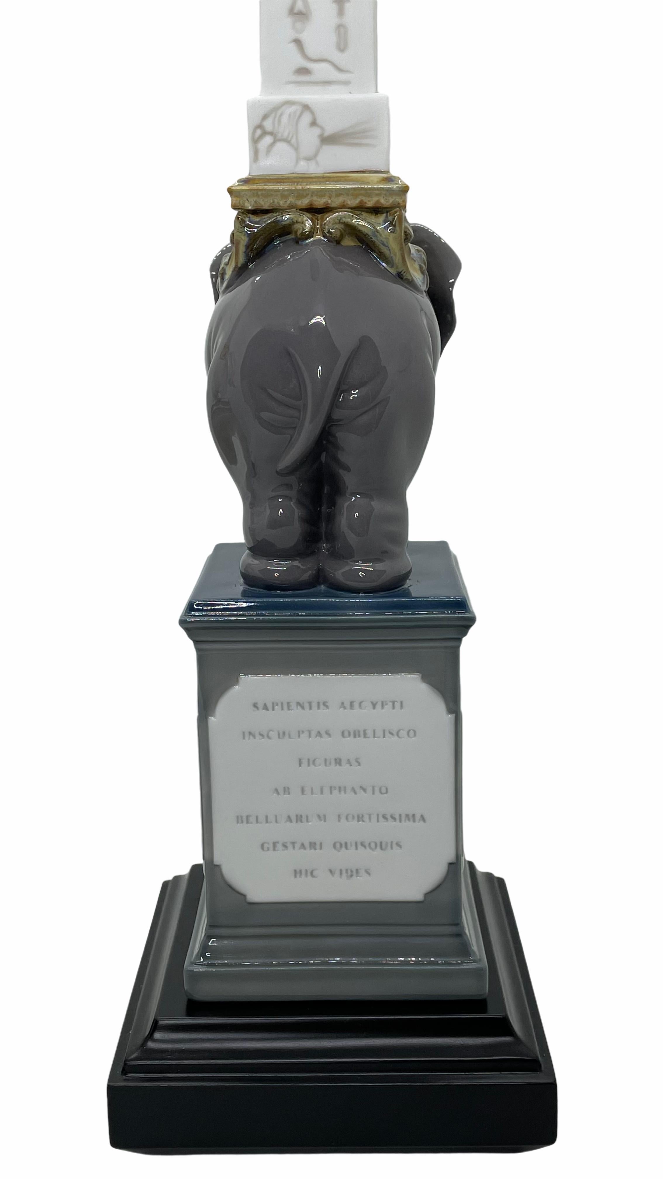 Hand-Crafted Lladro Pulcino Obelisk Porcelain Grey Elephant Figurine with Wooden Base, Spain