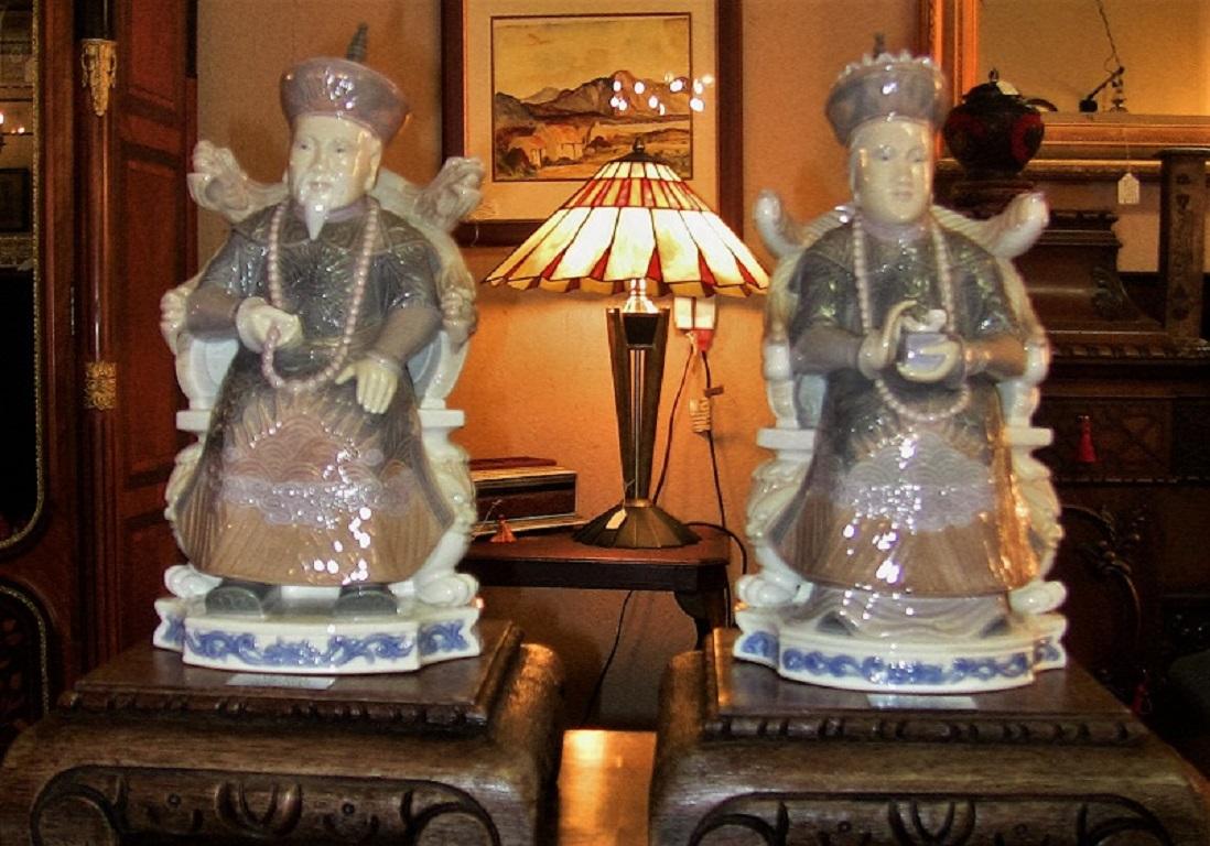 Mid-Century Modern Lladro Retired Figurines of Chinese Nobleman and Noblewoman