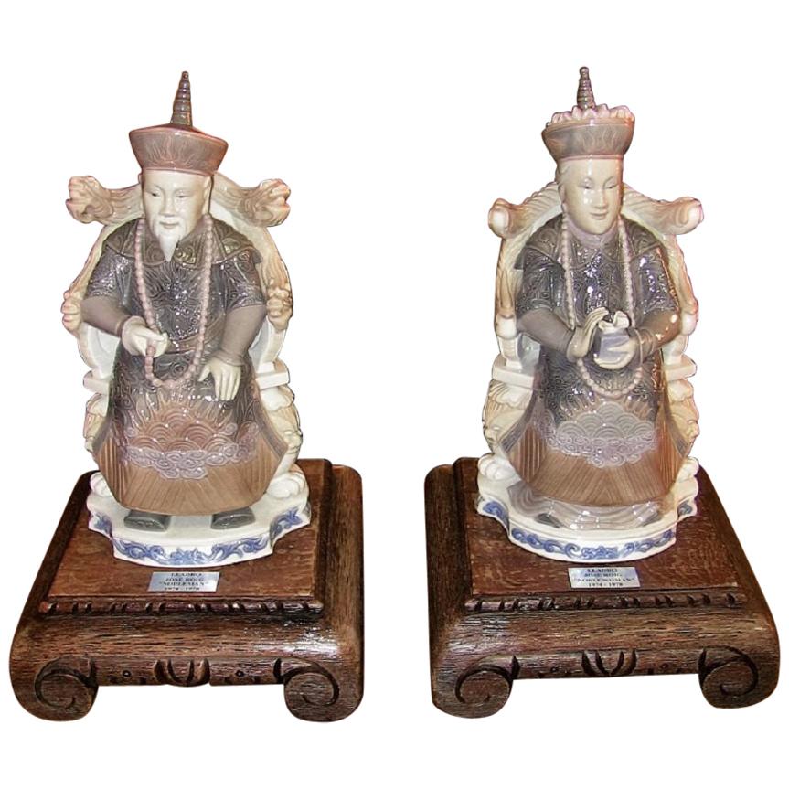 Lladro Retired Figurines of Chinese Nobleman and Noblewoman