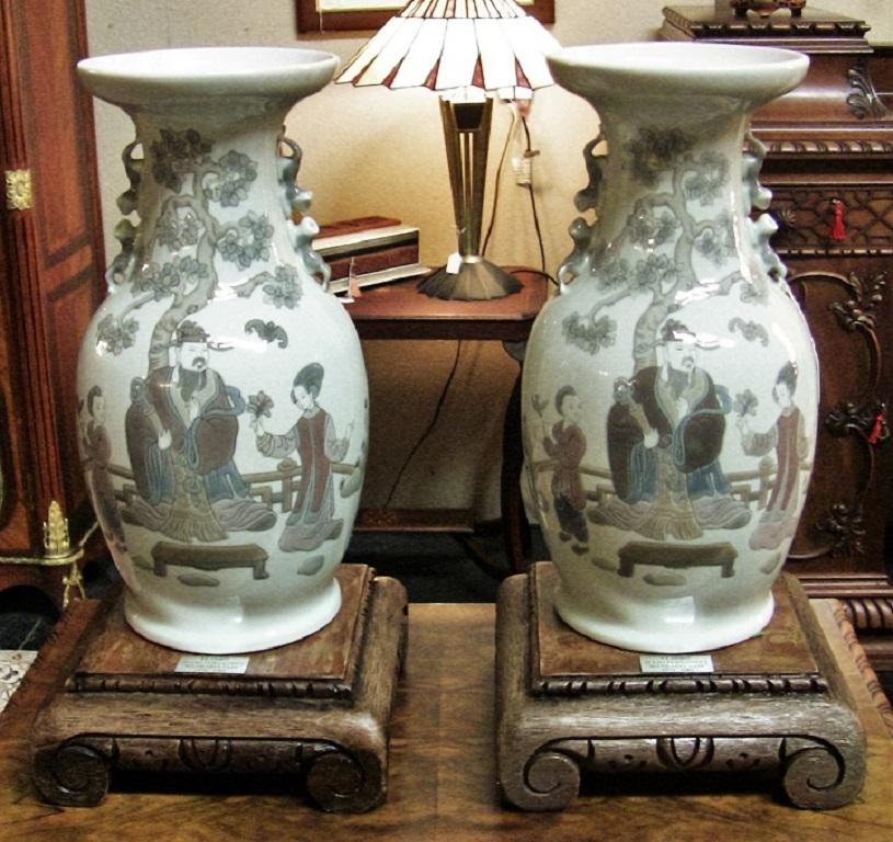 Spanish Rare Pair of Lladro Porcelain Mandarin Vases For Sale