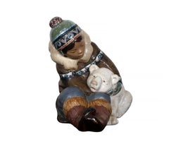 Spielender Eskimo, realistische Porzellanplastik von Lladro