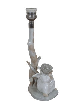 Lladro Sitting Thinking Angel Porcelain Table Vanity Lamp Fulgencio Garcia 12"