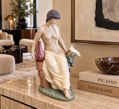 Lladró “Solitude” Gres Porcelain Nude Woman with Dove Sculpture, Spain, 1990s
