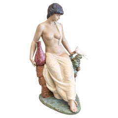 Lladró “Solitude” Gres Porcelain Nude Woman with Dove Sculpture, Spain, 1990s