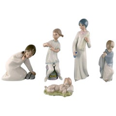 Retro Lladro, Spain, Five Porcelain Figurines of Children, 1970s-1980s