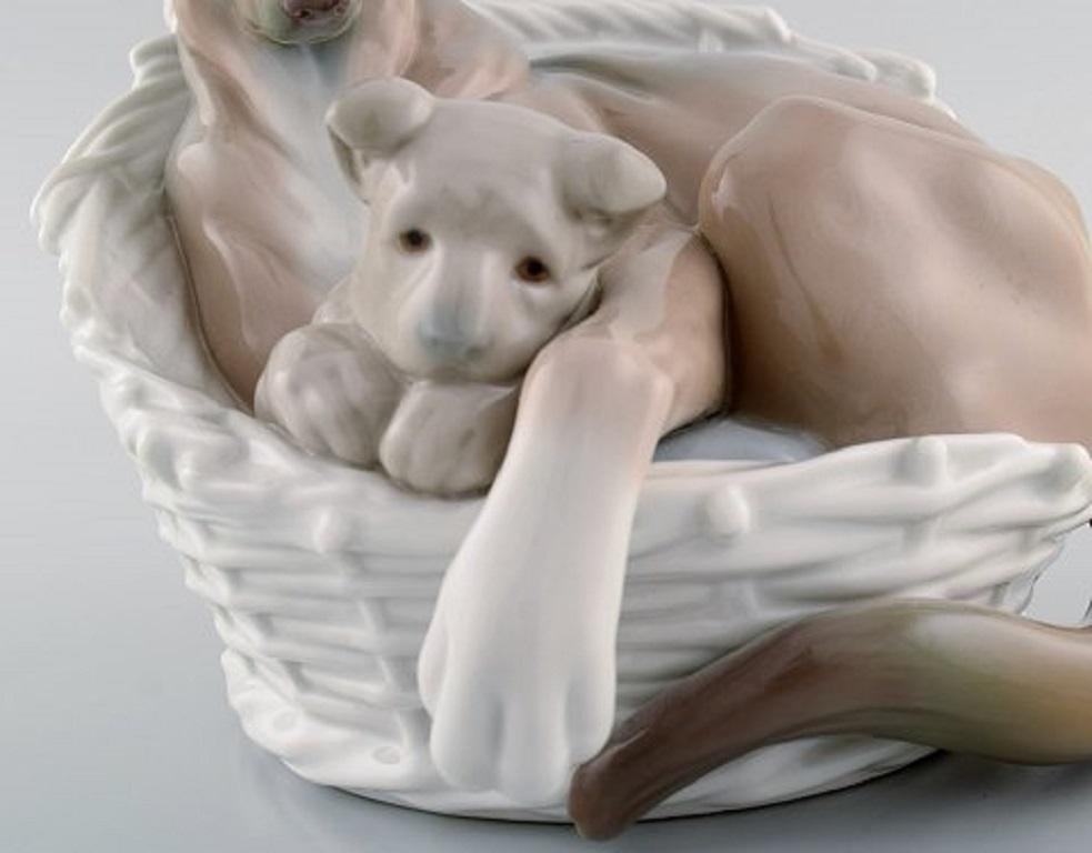 Spanish Lladro, Spain, Large Figure in Glazed Porcelain, German Shepherd with Pup