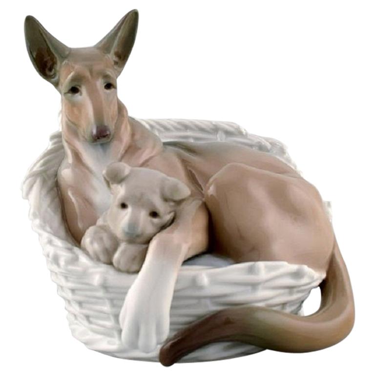 Lladro, Spain, Large Figure in Glazed Porcelain, German Shepherd with Pup