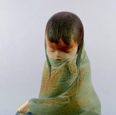 Lladro, Spain, Large Sculpture in Glazed Ceramics, Sitting Girl, 1980s