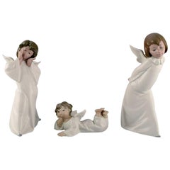 Vintage Lladro, Spain, Three Porcelain Figures of Young Angels, 1970s-1980s