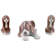 Lladro, Spain, Three Porcelain Figurines, Sleeping Dog and Two Puppies