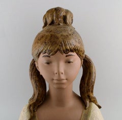 Lladro, Spain, Very Large Sculpture in Glazed Ceramics, Girl with Bowl