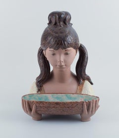 Lladro, Spain. Very Large Two-Piece Figurine in Glazed Ceramic. Girl with a Bowl