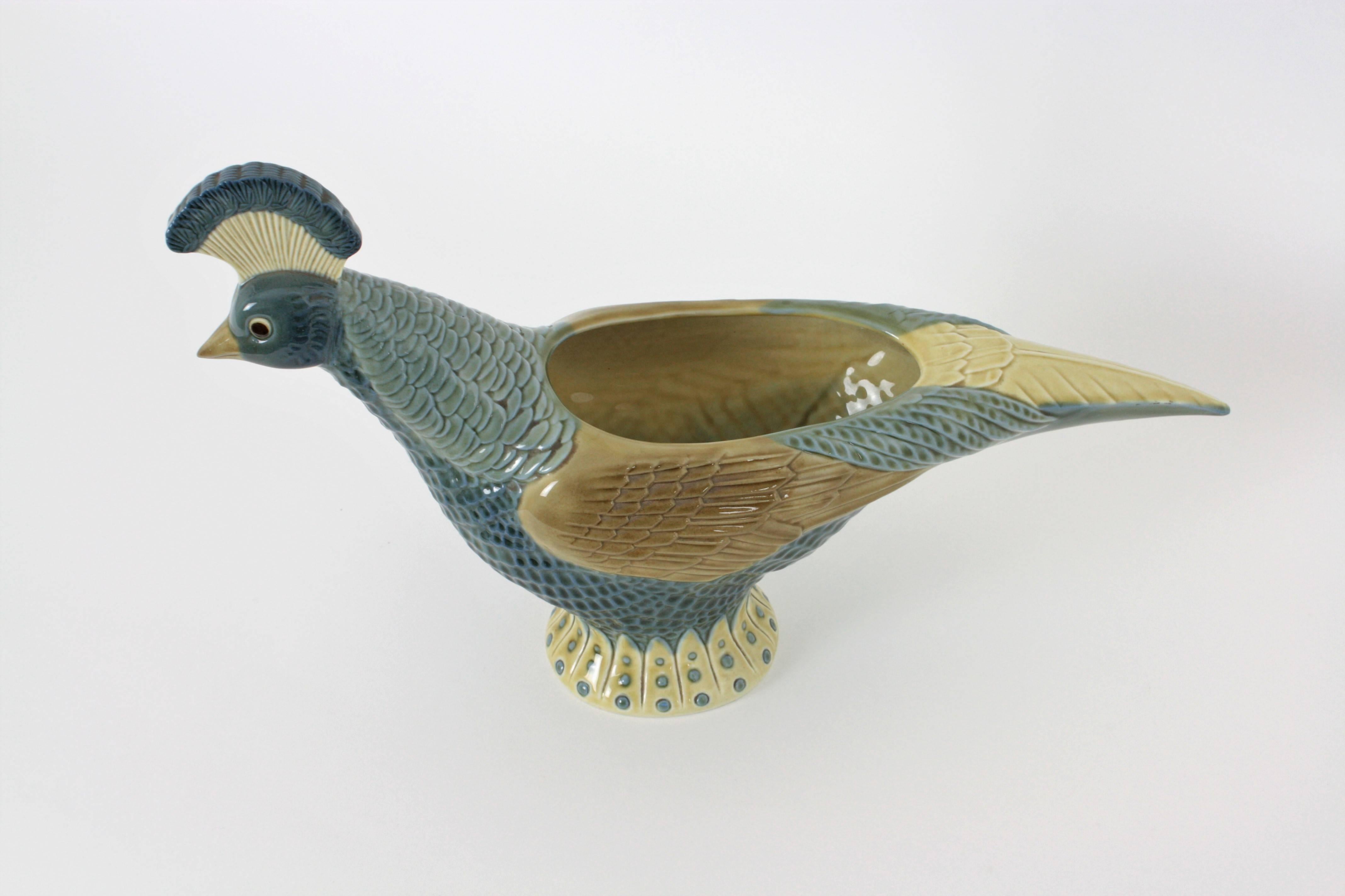 Spanish Lladro Porcelain Pheasant Centerpiece Vase, 1970s For Sale