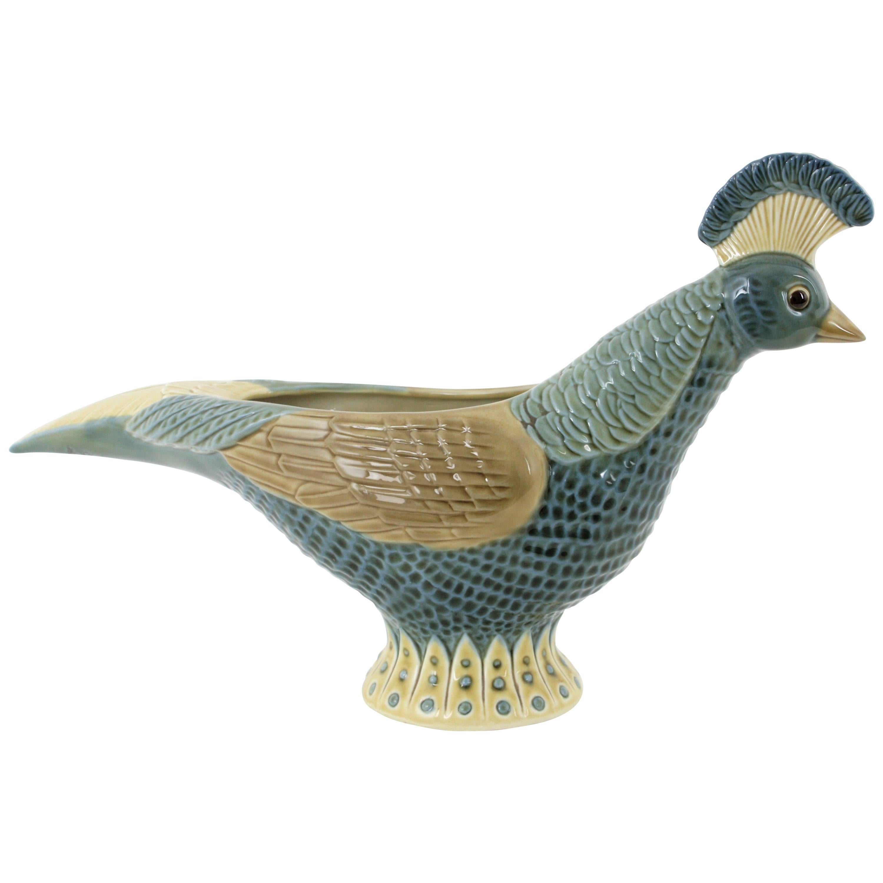 Lladró porcelain pheasant centerpiece / planter by Vicente Martinez.
Beautiful porcelain pheasant figurine centerpiece or planter in blue, cobalt blue, taupe and beige colors designed by Vicente Martinez and manufactured by Lladro,
Spain,