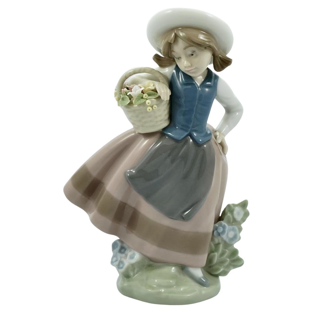 Lladro Sweet Scent Porcelain Girl with Flowers circa 1990s For Sale