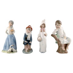 Vintage Lladro, Tengra and Zaphir, Spain, Four Porcelain Figurines of Children