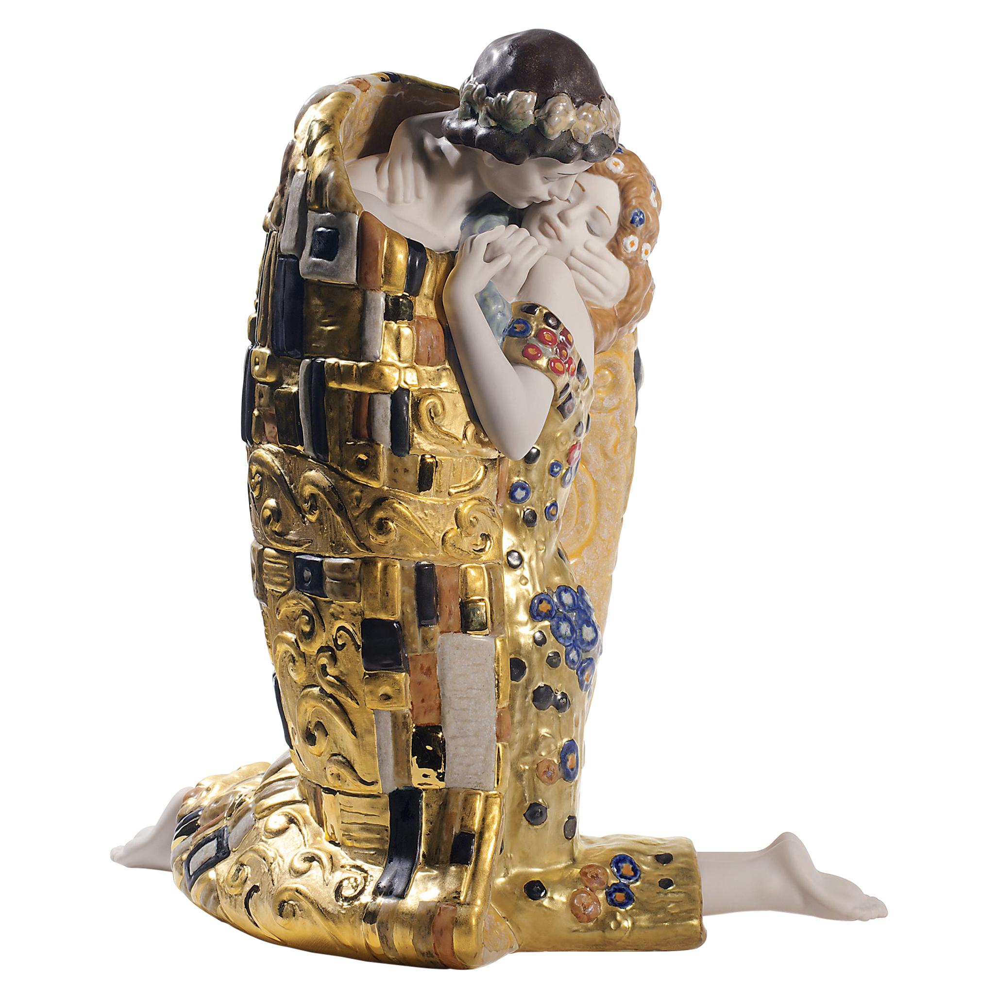 Lladro The Kiss Couple Sculpture in Golden Luster by Antonio Ramos