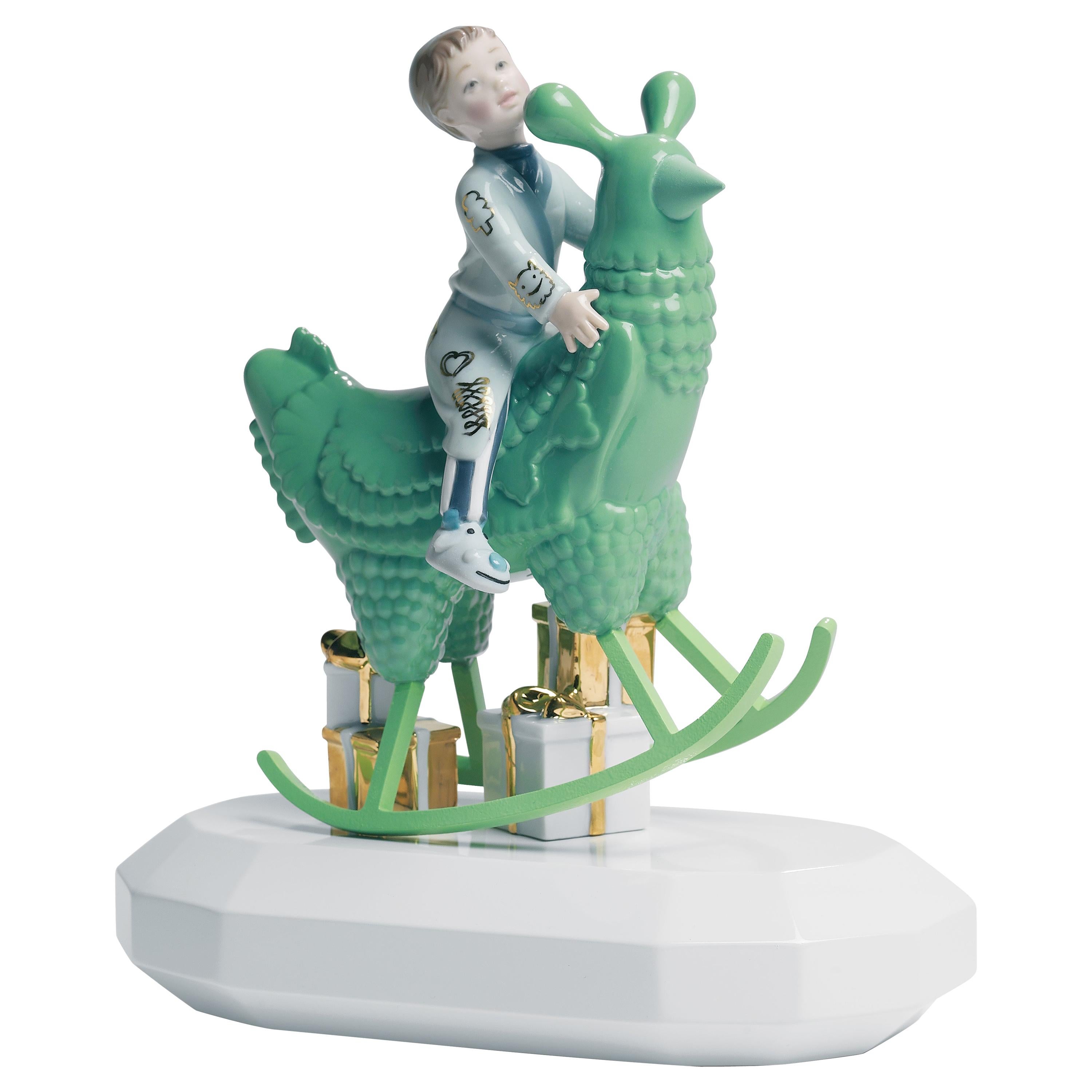 Lladró The Rocking Chicken Ride Figurine in Green by Jaime Hayon For Sale