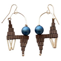 Llama Gemstone Aluminum Gold Abstract Earrings, Indigo