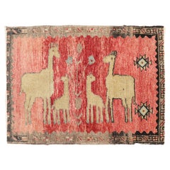 Vintage Llama Goat Mini Turkish Anatolian Rug
