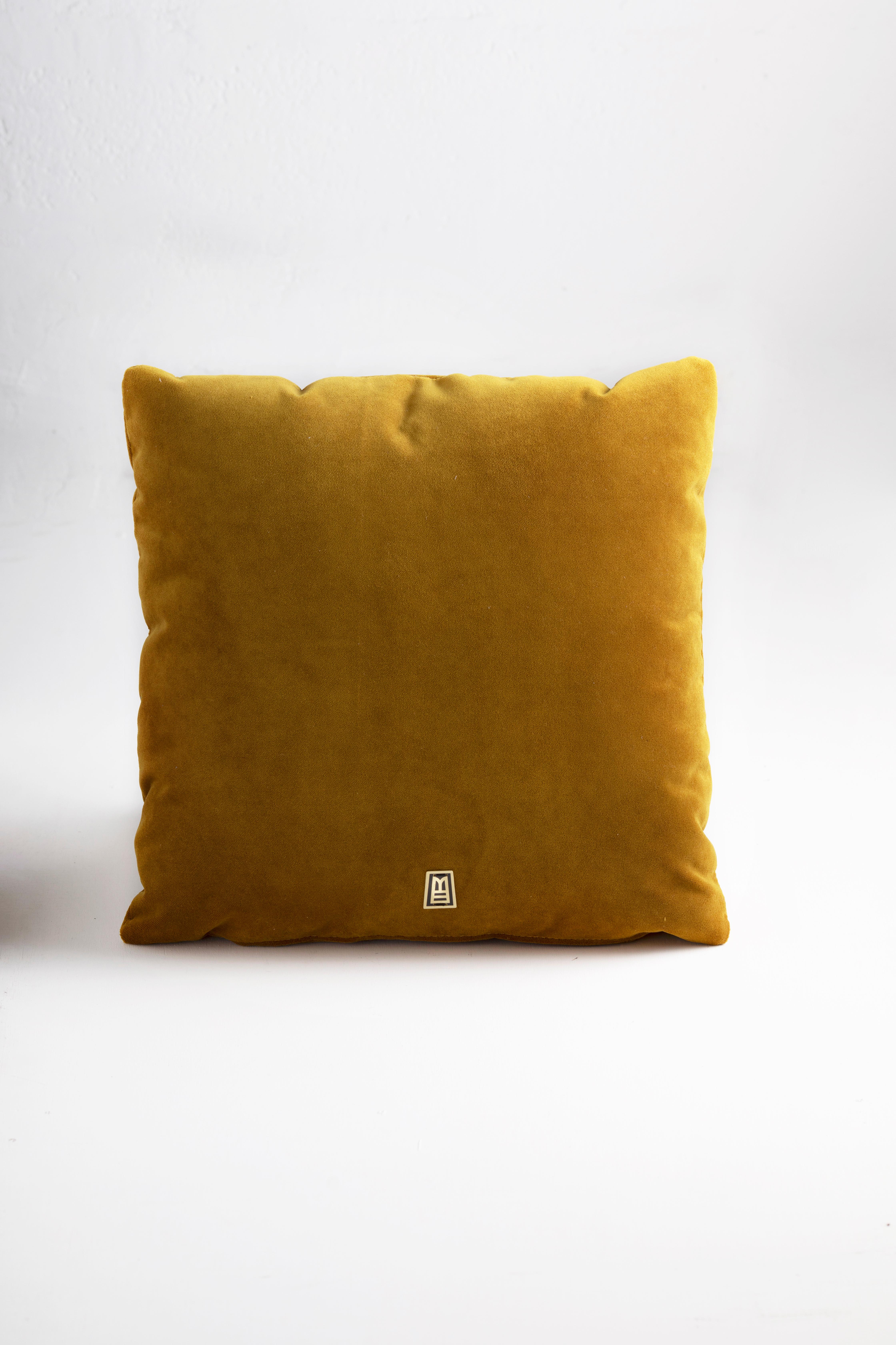 Ecuadorean LLAMA Hand Embroidered Decorative Pillows in Ochre Velvet by ANDEAN, Set of 2 For Sale