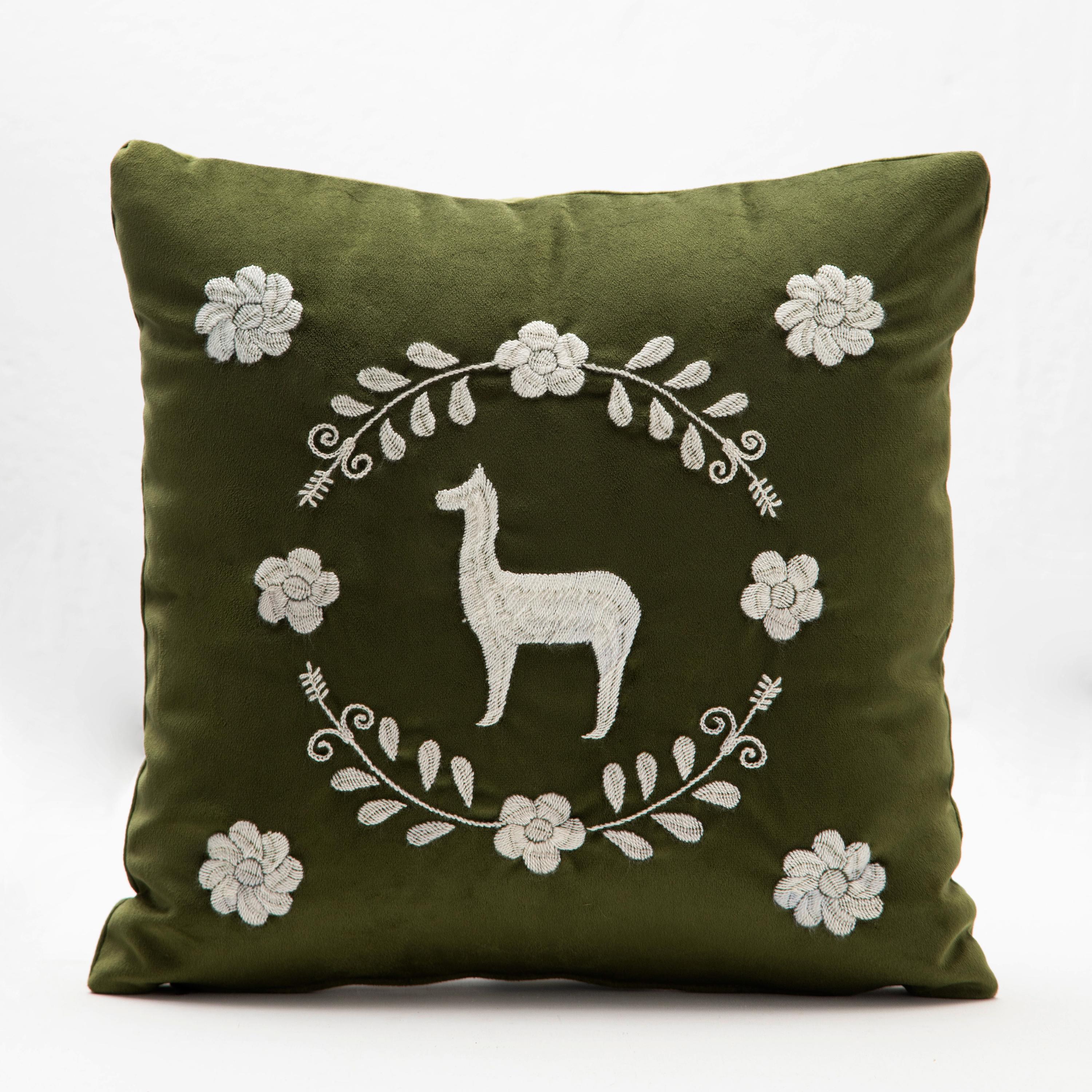 Moderno Cuscini decorativi ricamati a mano LLAMA in velluto di Oliver di ANDEAN, Set di 2 in vendita