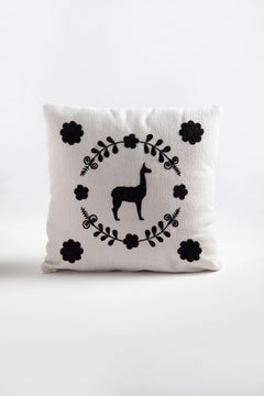 LLAMA Hand Embroidered Decorative Pillows Ivory Upholstery by ANDEAN, Set of 2