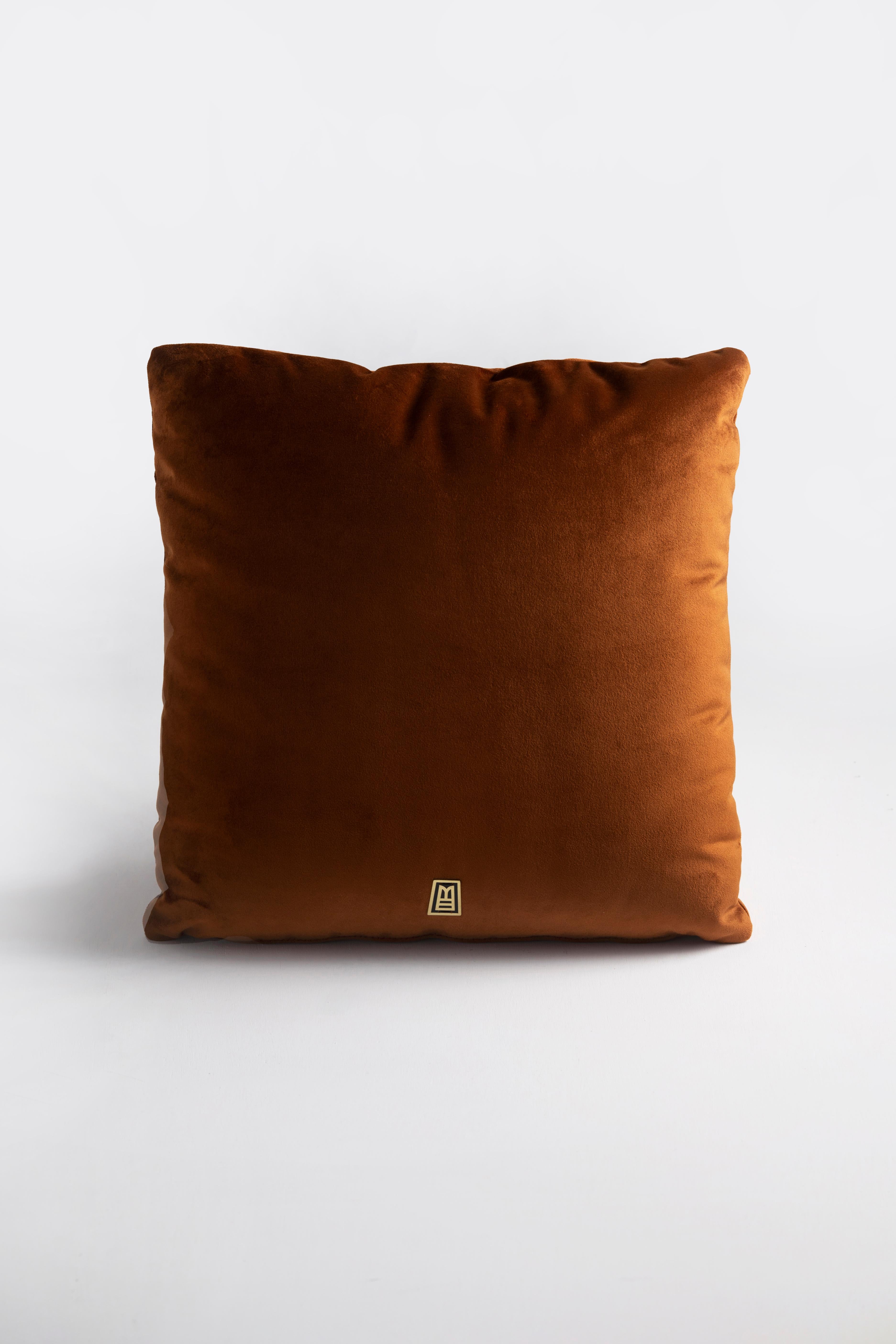 LLAMA Hand Embroidered Decorative Pillows Terracota Velvet by ANDEAN, Set of 2 In New Condition For Sale In Quito, EC