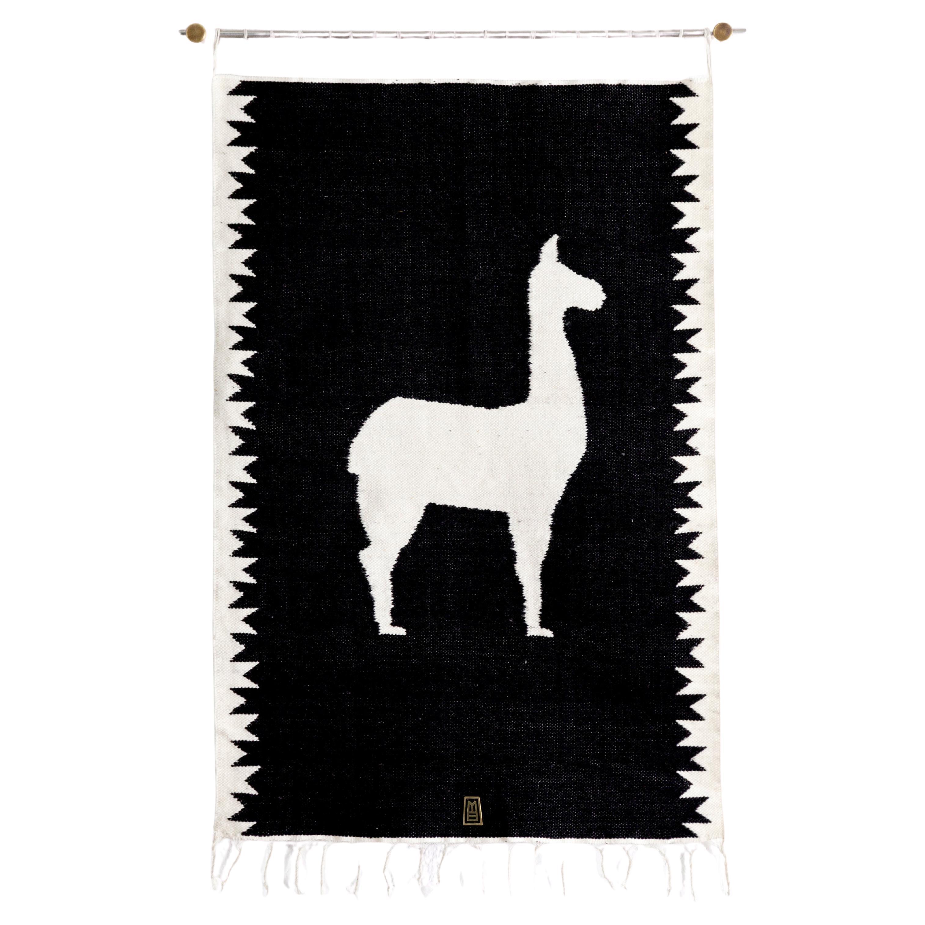 LLAMA Tapiz Tejido a Mano de Lana de Oveja, Bronce Envejecido para Colgar en la Pared, Negro
