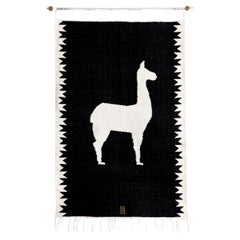 LLAMA Tapiz Tejido a Mano de Lana de Oveja, Bronce Envejecido para Colgar en la Pared, Negro