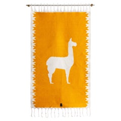 LLAMA Sheep Wool Handwoven Tapestry, Aged Bronze Wall Mount, Ochre