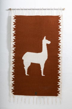 LLAMA Sheep Wool Handwoven Tapestry, Aged Bronze Wall Mount, Terracota