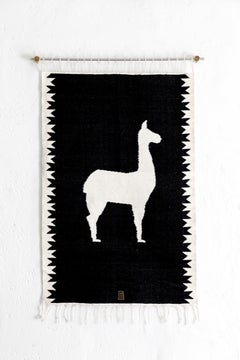 LLAMA Sheep Wool Handwoven Tapestry, Aged Bronze Wall Mount, Black