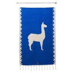 LLAMA Sheep Wool Handwoven Tapestry, Aged Bronze Wall Mount, Lapis Blue