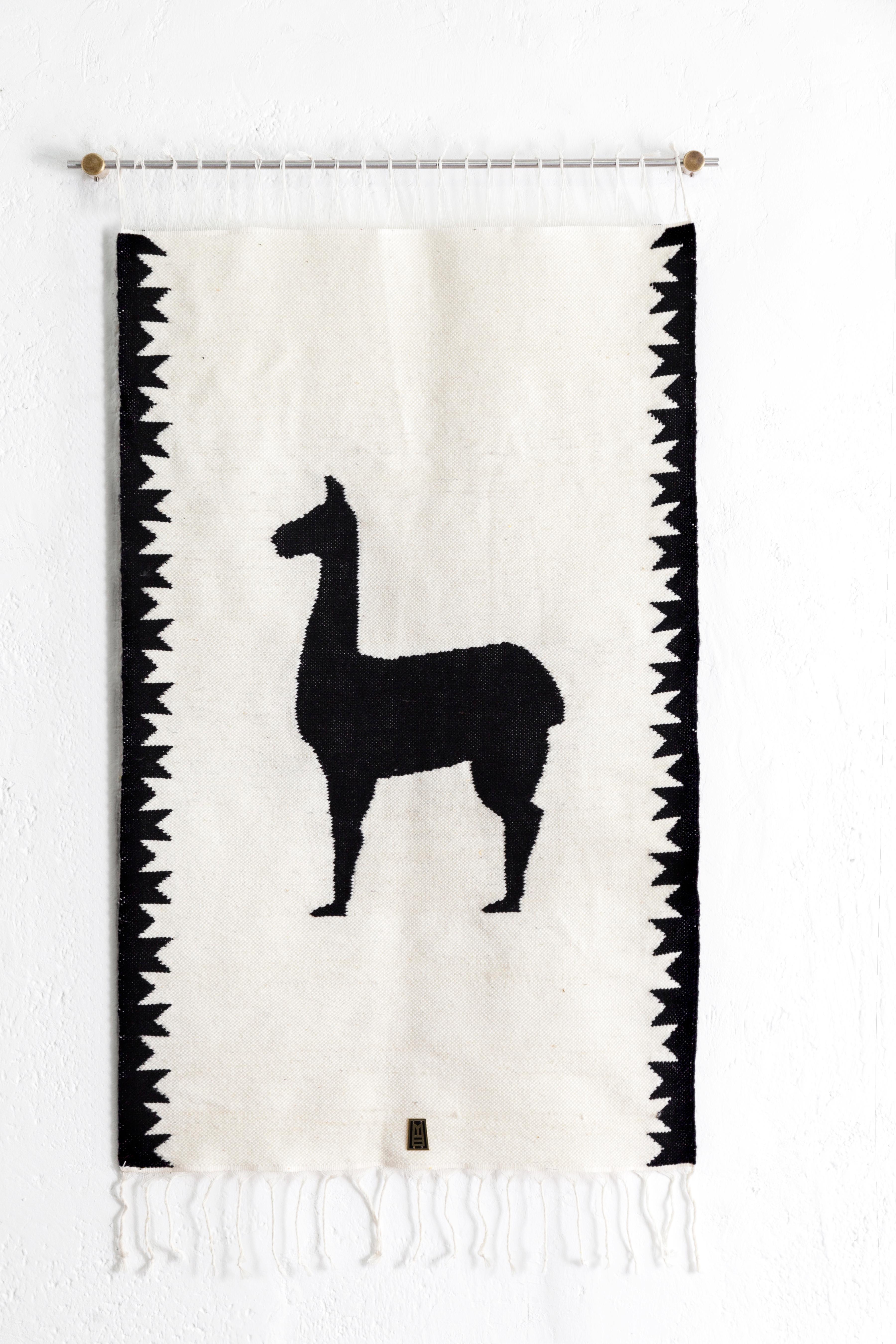 Modern LLAMA Sheep Wool Handwoven Tapestry, Bronze w. Stainless Steel Wall Mount, Ivory For Sale