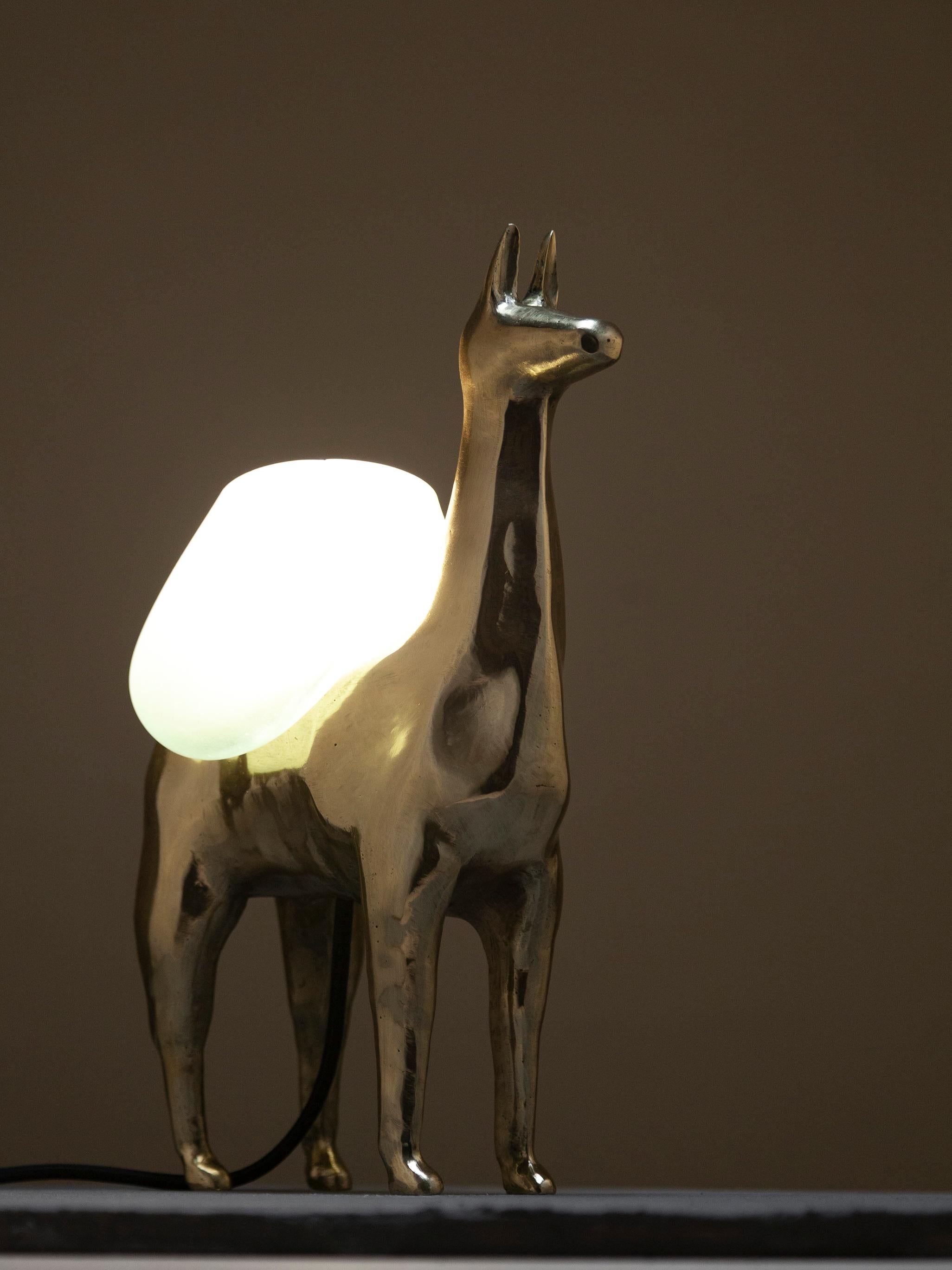 LLAMA Table Lamp in Casted Bronze and Handblown Glass by ANDEAN, In Stock In New Condition For Sale In Quito, EC